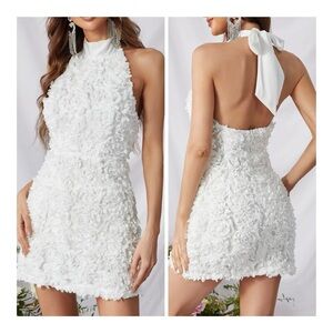 Faeriesty White Floral Appliqué Halter Mini Dress Size X-Small
